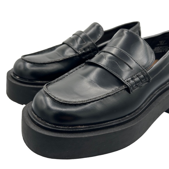 H&M Black Faux Leather Chunky Platform Preppy Slip On Penny Loafers (6) - Picture 10 of 16